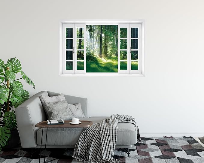 FLFK Fake Window Wall Mural - Nature Scene Forest Peel and Stick Decal, 48 x 32 inches, Set of 2 Sheets - Image 4