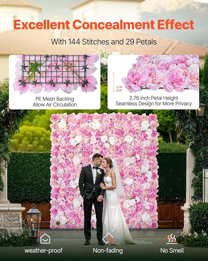 VEVOR 3D Flower Wall Panel, Artificial Floral Wall Background Mesh Backing Mat,Seamless Design&Easy Installation for Wedding Valentines Day Home Baby Party Backdrop Decor,Pink - Image 3