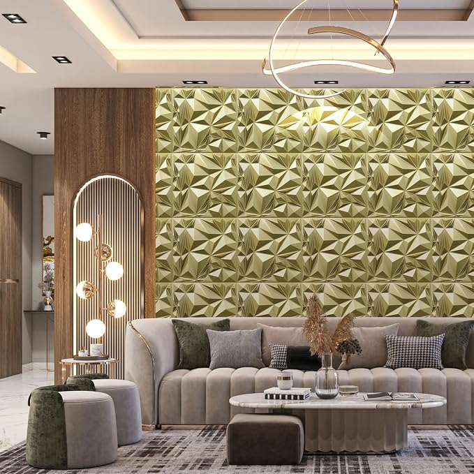 STICKGOO 3D Wall Panels, Champaign Gold Diamond Design, 19.7" x 19.7" | Accent Wall Panels for Interior Wall Decor, Living Room, Lobby, Bedroom, Office, Cover 32.4 Sq.Ft - Image 2