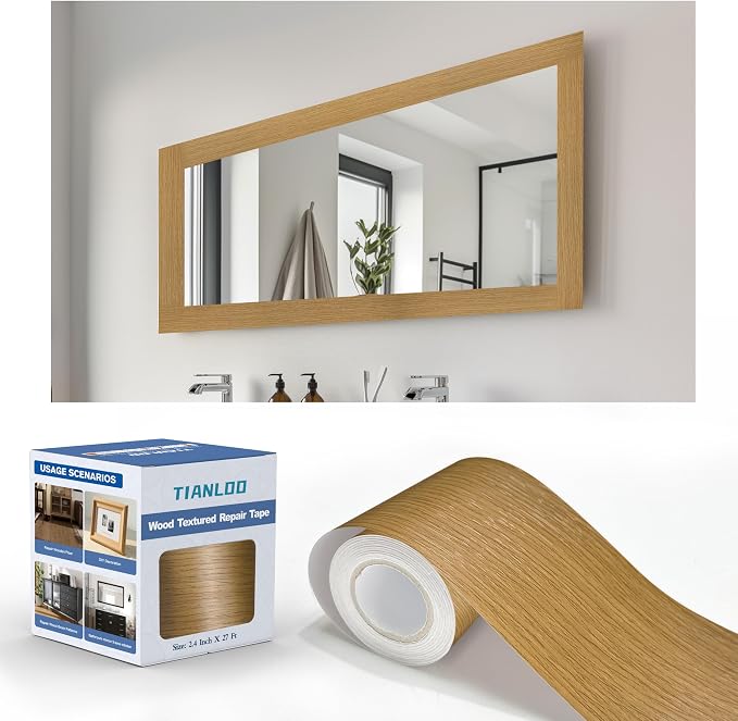 TIANLDD 27 FT Wood Grain Wallpaper Border, Removable Waterproof Mirror Border Peel and Stick,Bathroom Mirror Frame Border.(Golden Oak) by TIANLDD