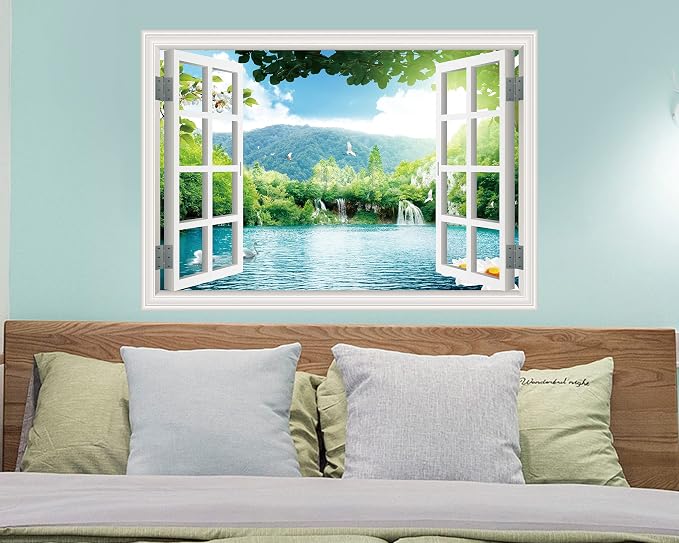 FLFK Fake Window Wall Sticker - Landscape Faux Window Wall Mural for Wall Decor, Stick and Peel Wall Decals,16"x24" - Image 5