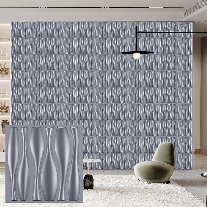 Heikki 30 Pack 3D Wall Panel for Interior Wall Décor, PVC Flower Textured Wall Panels for Living Room Bedroom Hotel Office, 11.8"x11.8", Double-Sided Tape (Gray-SP) by YourBestChoices
