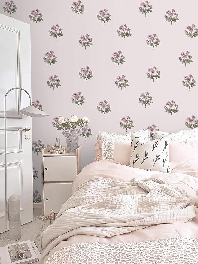 Toduso Peel and Stick Wallpaper Pink Floral Wall Paper Vintage Contact Paper for Girls Bedroom Flower Self-Adhesive Waterproof Wallpaper for Bathroom Farmhouse Cabinets 17.3" x 78.7" - Image 3