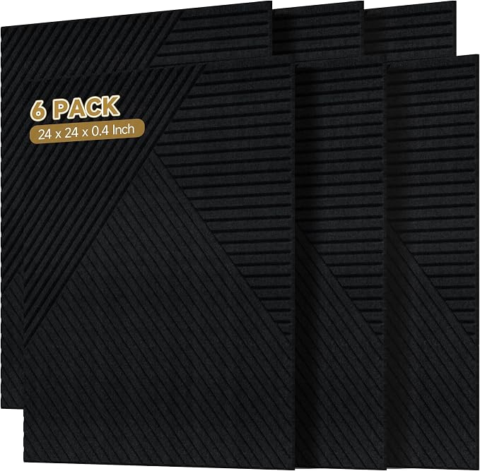 Acoustic Wall Panels,6 Pack,23.6"x23.6" Soundproof Panels,Black | Self-Adhesive Acoustic Panels,3D UV Printing with Wood Print,High-Density 100% Polyester,Decorative Sound Absorbing Wall Art by AUTORIFIC