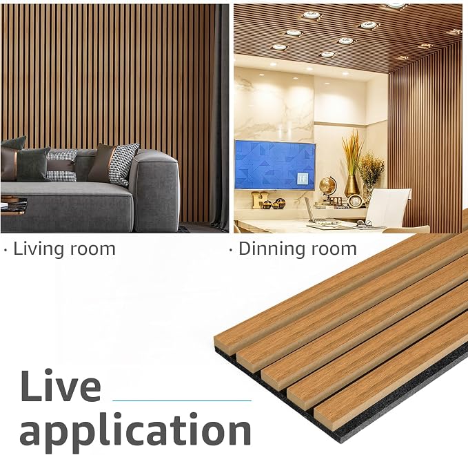 Art3d 6-Pack Soundproof Wood Slat Wall Panel, 94.5 x 7.9 Inch, Warm Teak | Wood Grain Finish, Effortless Setup, Sustainable, Long-Lasting, Noise Reduction, Easy Care, for Living Room, Bedroom, Office - Image 3