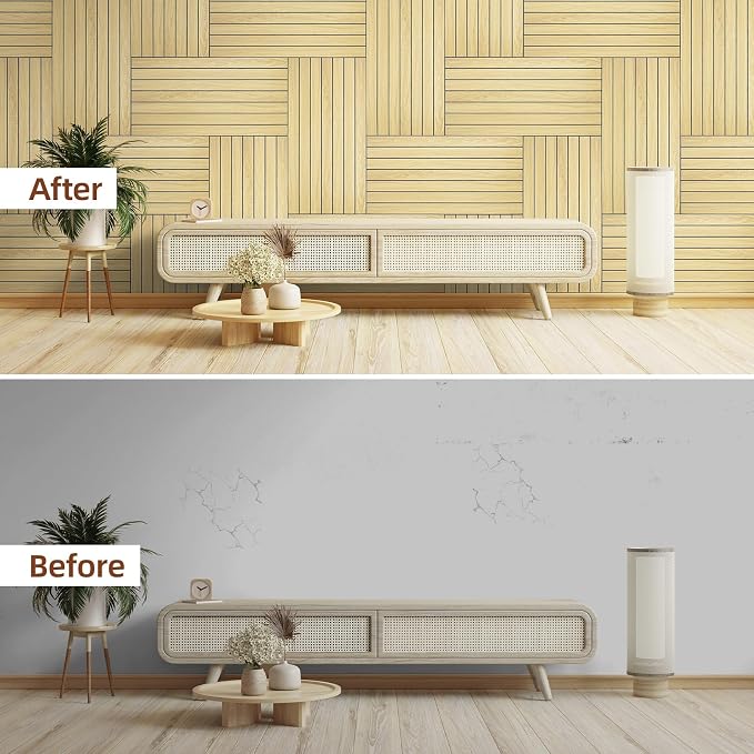 WADILE Peel and Stick Wood Slat Wall Panels 12x24in PVC 10 Pack | Decorative wall panels, self adhesive, living room, bedroom, accent wall, not real wood - Image 3