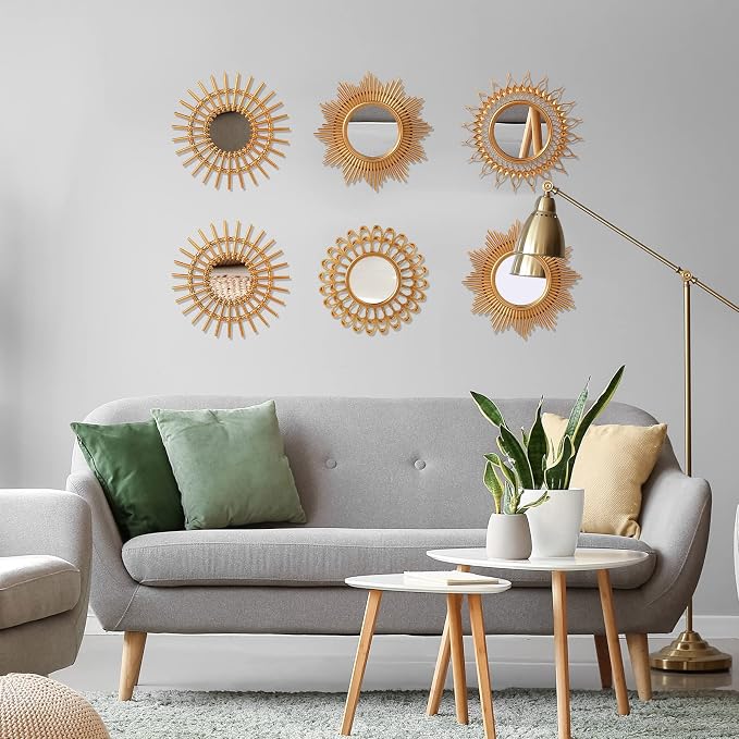 Namalu 6 Pcs Sunburst Round Mirror for Wall Decor, Classic, Gold - Image 5