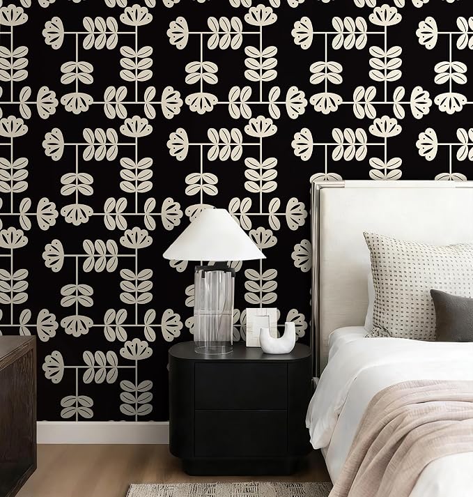 HeloHo Peel and Stick Wallpaper Black and Cream White Wallpaper Vintage Wall Paper for Bedroom Modern Self-Adhesive Removable Thicken Waterproof Contact Paper for Cabinet Bathroom Vinyl 78.7"x17.3" - Image 7