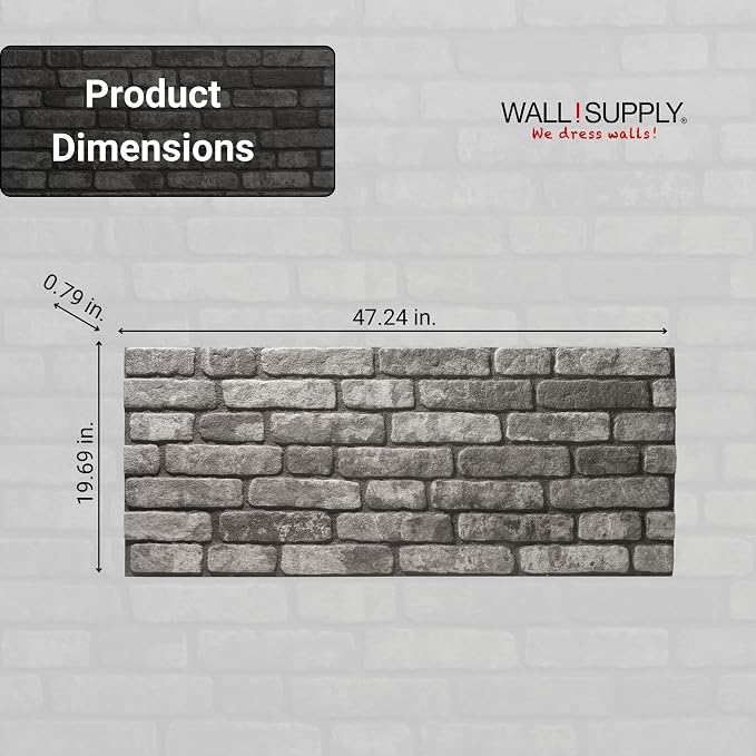 Wall!Supply 3D Wall Panels – Faux Brick, Anthracite Gray Weathered – Lightweight Foam (EPS) – Wallpaper Alternative – Easy DIY Installation – 4 Pack, Covers 25.84 Sq Ft | Lightweight EPS Foam, Wallpaper Alternative, Easy DIY Installation, Covers 25.84 ... - Image 4