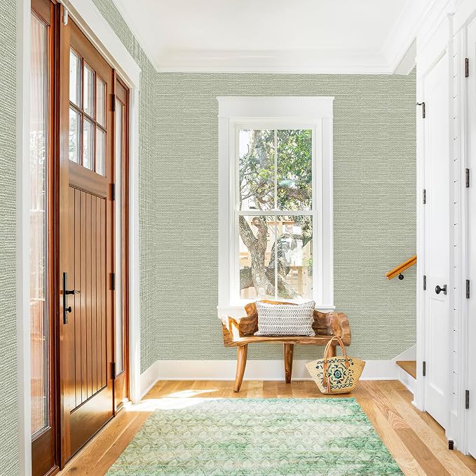 Simon&Siff Textured Grasscloth Peel and Stick Wallpaper 17.7"x118" Neutral Faux Grassweave Wallpaper Waterproof Self Adhesive Removable Wallpaper Mural for Home Decor Bedroom Kitchen Cabinet - Image 7