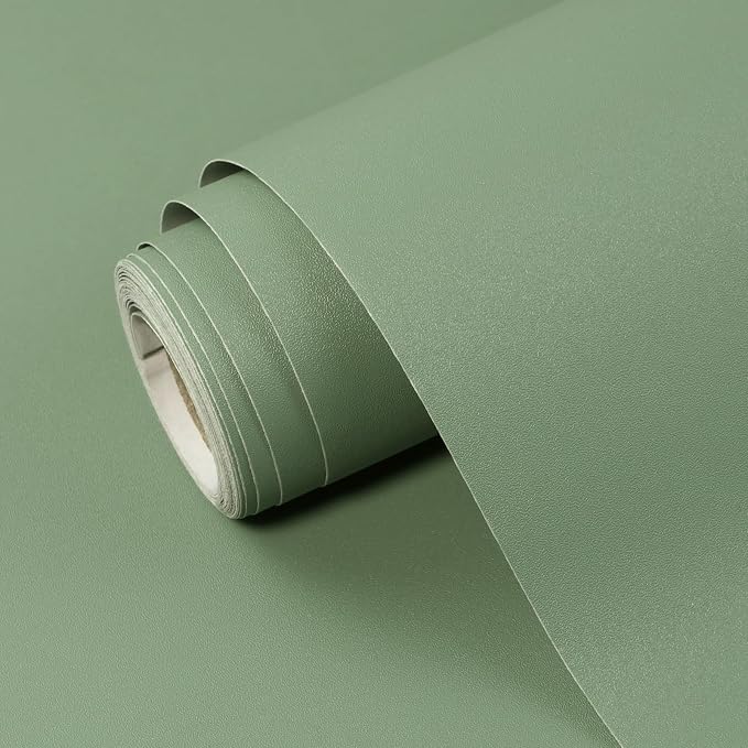 Sage Green Peel and Stick Wallpaper Solid Sage Green Contact Paper A Set of 15.7"x472" Matte Self Adhesive Waterproof Vinyl Roll for Wall Coverings,Cabinets,Countertops,Bedroom,Kitchen by SOONAFTER