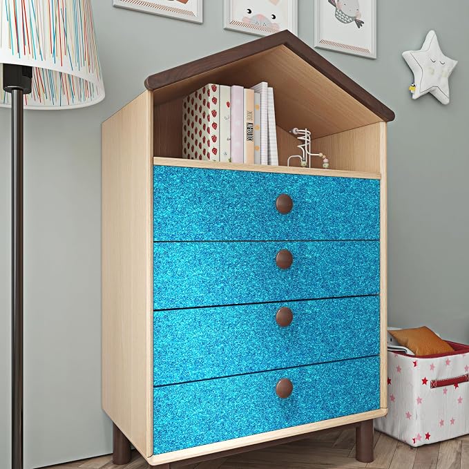FunStick Ocean Blue Glitter Wallpaper Border Peel and Stick Removable Wall Paper Borders for Bathroom Mirror Frame Border Sticker Blue Glitter Contact Paper Border for Bedroom Walls Waterproof 3.9x200 - Image 6