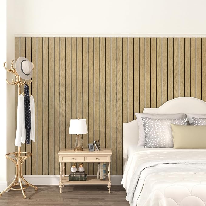 Oak Brown Wood Wall Panels Peel and Stick Fluted Slat Wall Paneling Flexible Acoustic Wood Walls Panels 11.8"x197" Self Adhesive Natural Slat Wooden Panel Wallpaper for Living Room Basement - Image 4
