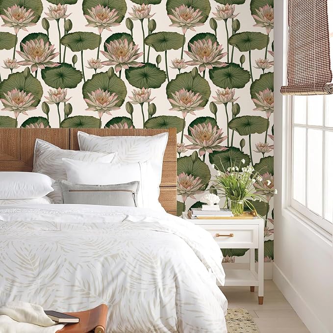 Orainege Floral Wallpaper Peel and Stick Floral Contact Paper Boho | 16.9inx196.8in Lotus Flower Wallpaper Removable Self Adhesive Wall Paper for Bedroom Cabinets Decorative - Image 2