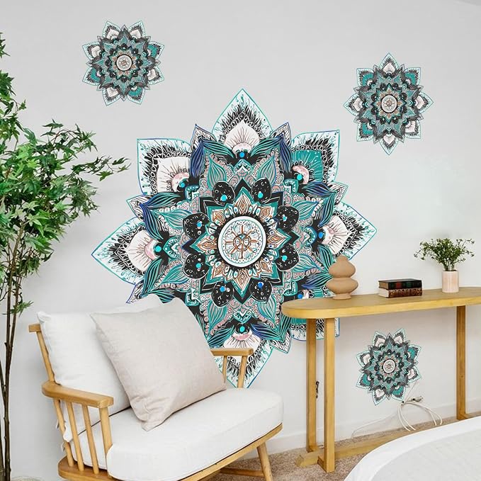 Blue Mandala Wall Stickers Boho Floral Mandala Wall Decals Peel and Stick Mural Decor for Living Room Bedroom Yoga Space Home Decoration (Blue Mandala) - Image 4