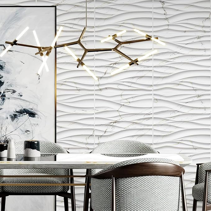 STICKGOO Wave 3D Wall Panels, White Marble, 19.7" x 19.7" | PVC Accent Wall Panels for Interior Wall Decor, Living Room, Lobby Bedroom Office, Pack of 12 - Image 4