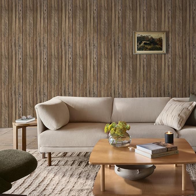Commomy Faux Wood 3D Peel and Stick - 12 pcs of 22.8" x 11.8" Thin UrltraLight PVC Wall Covering Stickers Shiplap Textured Printable for Kitchen,Bedroom, Living Room,TV Background（Covers 22.48 sq.ft） | Thin UrltraLight PVC Wood Peel and Stick Printable... - Image 2