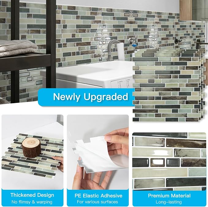 Art3d Linear Design Tile Peel and Stick Backsplash, 10-Sheet, Dark Brown | 12 x 12 Inch, Enhanced Thickness, Warp Resistant, Strong Adhesion, Sturdy, for Kitchen, Bedroom, Ideal for Home Improvement - Image 5
