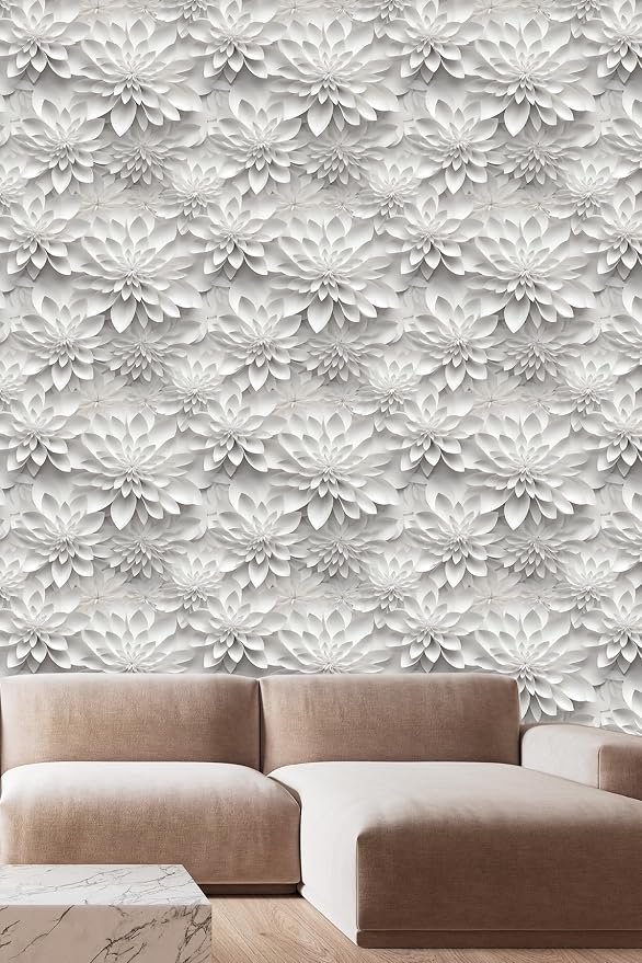 Peel and Stick Wallpaper White Gray Lotus Floral Feature - Image 2