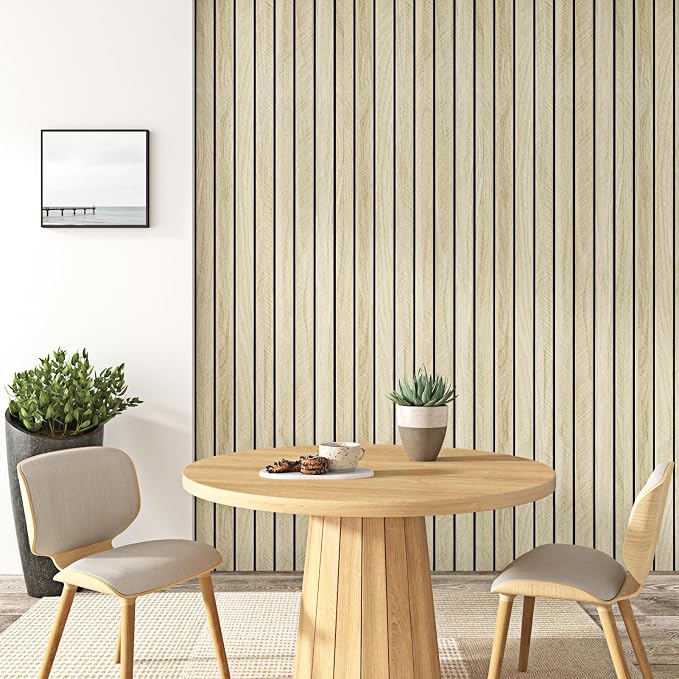 Wallercity Light Brown Wood Slat Acoustic Panels for Stylish Decor Noise Reduction 3D Textured Wood Grain Paneling for Ceiling Walls Peel & Stick Wooden Wall Panels for Background Bedroom 11.8''x118'' - Image 5