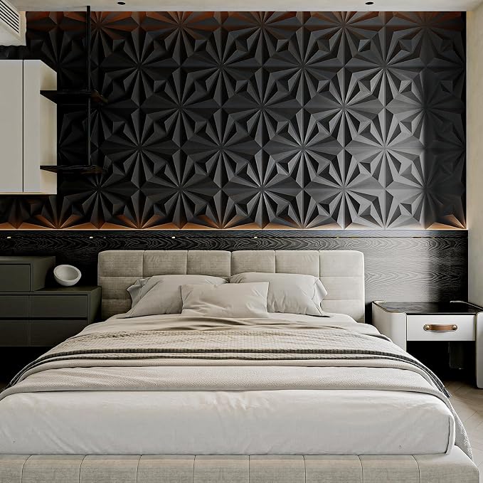 AMZDEPOT 3D Wall Panels, Black, 12x12 Inch, 20 Pcs | PVC Textured, 3 Layout Options, for Interior Wall Decor, for Living Room Bedroom TV Background Gaming Room - Image 8