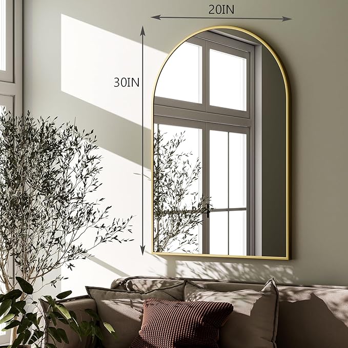 HARRITPURE 20"x30" Arched Bathroom Mirror Wall Mounted Gold Arch Mirror - Image 6