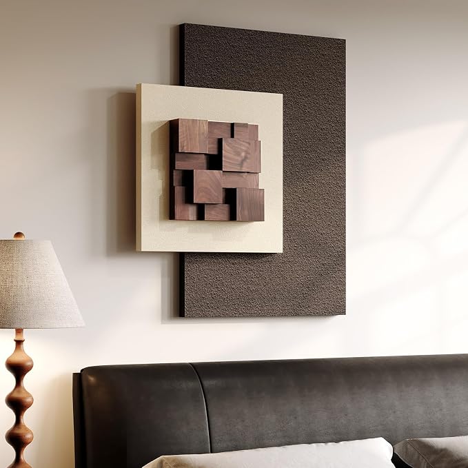 Large Wood Abstract Wall Art for Living Room, Modern 3D Artwork for Walls | Textured paintings, Big woodern layered sculpture, Neutral beige brown tone, Bedroom dining room office wall decor aesthetic - Image 5