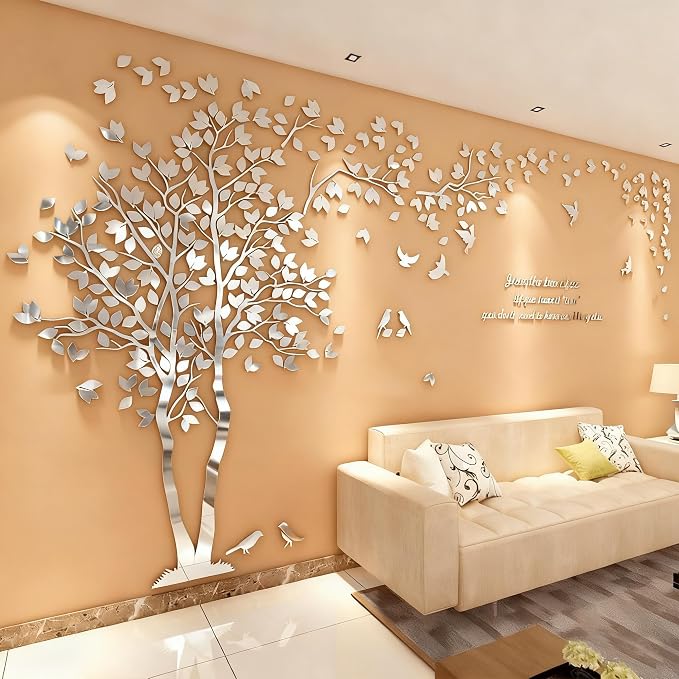 Family Tree Wall Decor Decals - DIY 3D Tree of Life Wall Art Large Decal Stickers Silver Decor Living Room Mural for Bedroom Hallway Home TV Background (Silver Left,L-118X60in) - Image 6