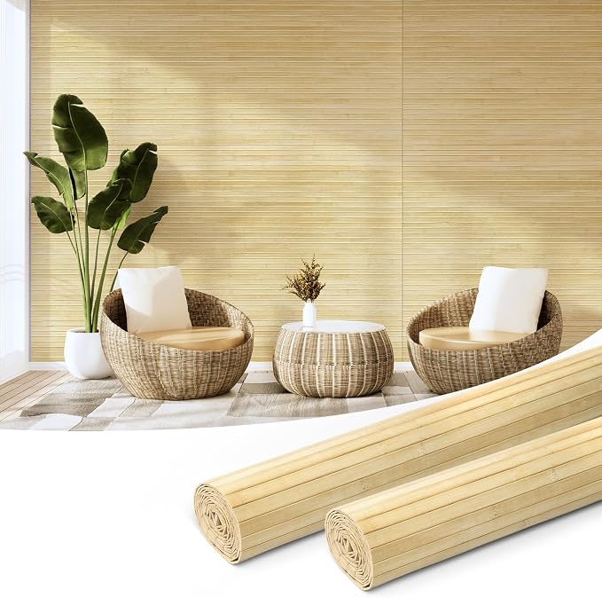Art3d 48 x 96 in Pole Wrap Natural Bamboo Wall Panel, 2-Pack, Raw | Renewable Raw Board, Waterproof, No Emission, Wear-Resistant, Freely Cuttable, Stylish Wall Decor for Bedroom and Office by Art3d