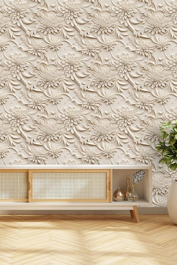 Peel and Stick Wallpaper Light Brown Scroll Floral Accent - Image 6