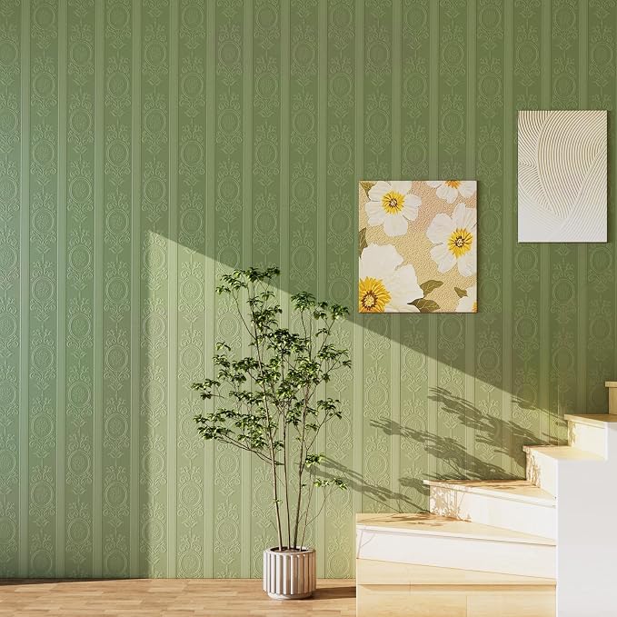 JiffDiff Green 3D Embossed Textured Peel Stick Wallpaper 17.3"x800" | Removable Renter Friendly Contact Paper, Waterproof Self Adhesive Wallpaper for Bedroom, Bathroom, Decor,96 sq. - Image 5