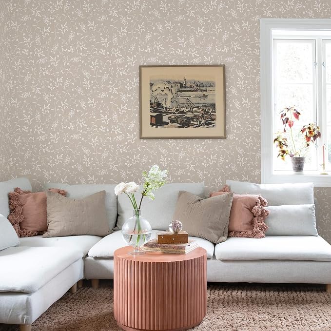 Ismoon Floral Wallpaper Peel and Stick Brown Neutral Contact Paper Wildflowers Leaf Stick on Wall Paper Textured Removable Self Adhesive Vinyl Wallpaper for Bedroom Bahtroom Wall Decor 17.3x196in - Image 7