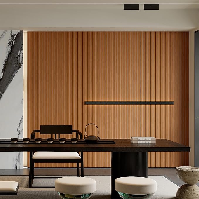 YU LI 3DH Peel and Stick PVC Slat Wall Panel 118"x15.75" Self-Adhesive Thick Faux Walnut Wood Grain Wallpaper Panel 3D Soundproof Wall Panels for Walls & Ceilings - Image 3