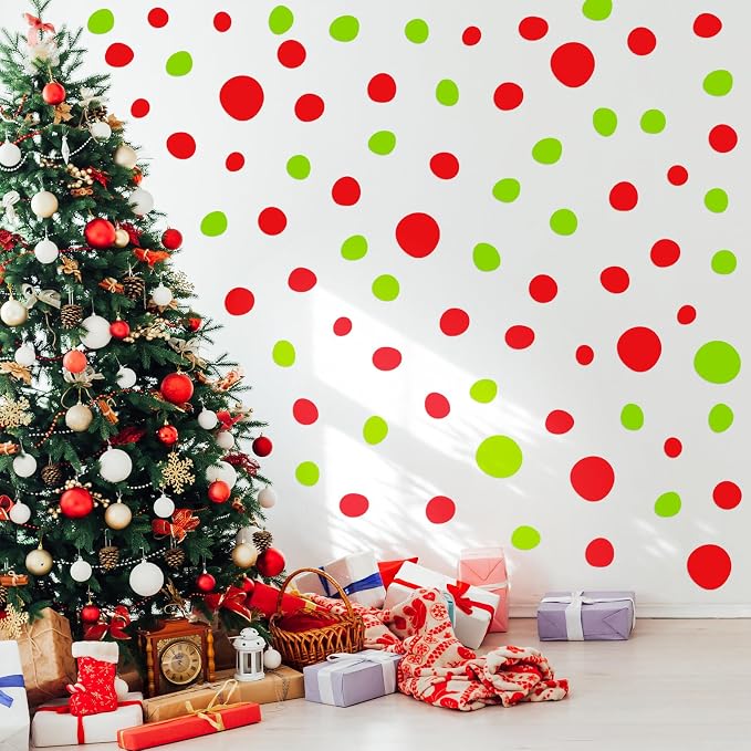 TaoBary 15 Sheet 300 Pcs Polka Dot Wall Decals Boho,Red Green | Removable Peel Stick Stickers for Playroom Nursery Kids Room, Irregular Sizes Terrazzo Decor, Vinyl Safe for Walls by TaoBary