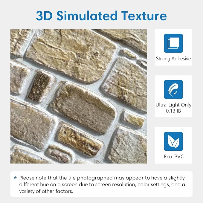COMSTICKC 3D Faux Stone Wall Panels Peel and Stick, 10 Pcs 11.8" x 11.8" | Not Real Stone, Ultra-Light Thin PVC 3D Fake Rock Wall Sticker Covering for Easy DIY Interior Decor, Cover 9.7 sq ft - Image 3