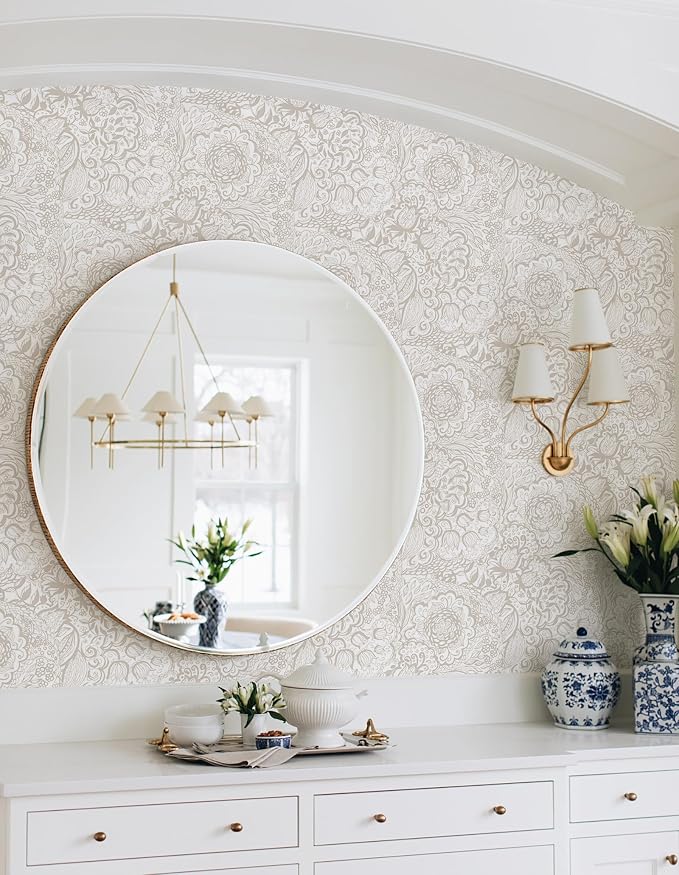 Peel and Stick Wallpaper Boho Grey Wall Paper Grey and White Floral Wallpaper for Bedroom Bathroom Removable Self-adhsive Contact Paper for Cabinets Nursery Shelf Liner 17.3" x 118" - Image 2