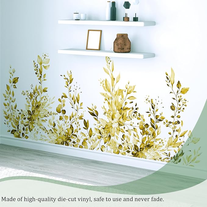 Yellow Plants Leaves Wall Decals Peel and Stick, Large Floral Flowers Vinyl Wall Stickers, Removable Vine Home Decor Art for Bedroom Living Room Classroom Office - Image 6