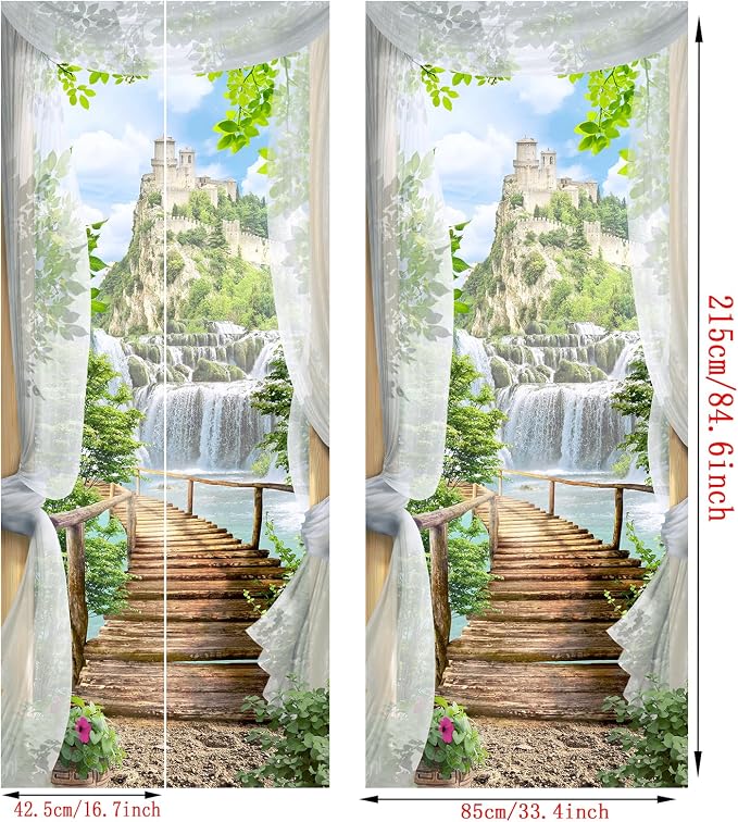 artfanke 3D Door Sticker Peel and Stick 33.5"x84.6"- View of The Castle Self-Adhesive Door Decal Murals Wallpaper for Home Decor(2 Sheets/Set) - Image 6