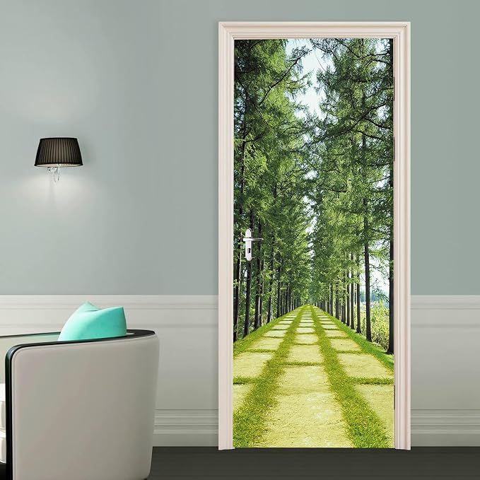 artfanke 3D Peel and Stick Door Sticker 30.3"x78.7"- Self-Adhesive Door Wallpaper Murals Decal-Green Forest Lawn Wall Poster for Home Decor (2 Sheets/Set) - Image 4