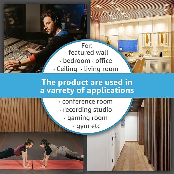 Art3d 4 Pack 47.2 x 23.6in. Wood Slat Acoustic Panels for Wall and Ceiling - 3D Fluted Sound Absorbing Panel with Wood Finish - Matte Black - Image 7