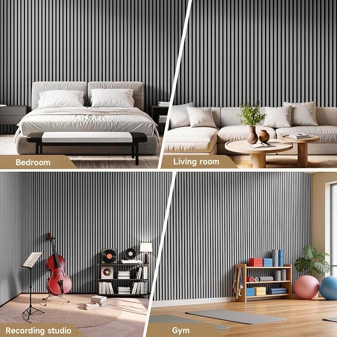 INMOZATA Wood Panels for Wall Acoustic Wood Slat Wall Panels Gray | 3D Fluted, Soundproof Wall Paneling for Interior Accent Wall Decor Living Room Bedroom & Office, 4 Pack 94.5" x 7.9" 21 ft² - Image 6