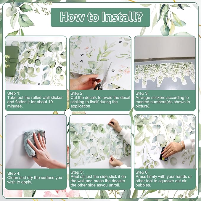 Large Green Leaves Wall Decals,Plants Wall Decals,Floral Flower Wall Decals | Peel and Stick Hanging Vines Eucalyptus Wall Stickers,Wall Decor,for Bedroom,Living Room,Offices,Nursery,Classroom,Ceiling - Image 3