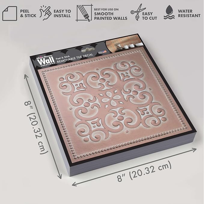 Main Street Peel and Stick Wallpaper Tiles, Patina Copper, 24-Pack | 8 x 8 in tile size, Removable, Self Adhesive, Renter-Friendly, For Kitchen and DIY Projects - Image 4