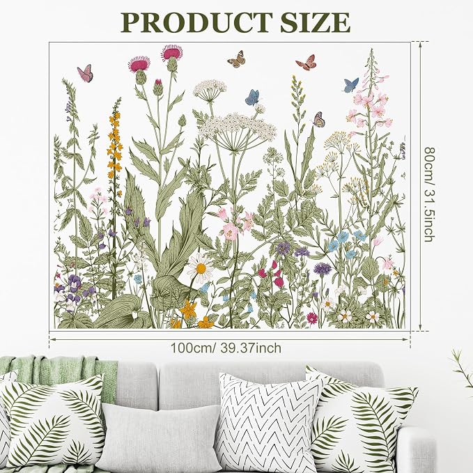 Zonon 6 Pcs Flower Wall Decals Peel and Stick Sticker, Olive Green Flowers | Vinyl Removable Wall Stickers & Mural, Wildflower Headboard Stickers, Sage Green Wall Decor for Bedroom, Living Room, Nursery - Image 6