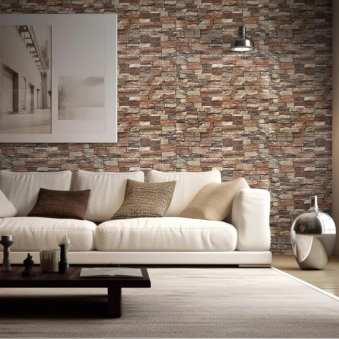 Yutianli 20PSC 3D Wall Panels Peel and Stick Faux Brick Wall Panels Self-Adhesive 3D Brick Wallpaper Foam Stone Wall Panel - Image 4