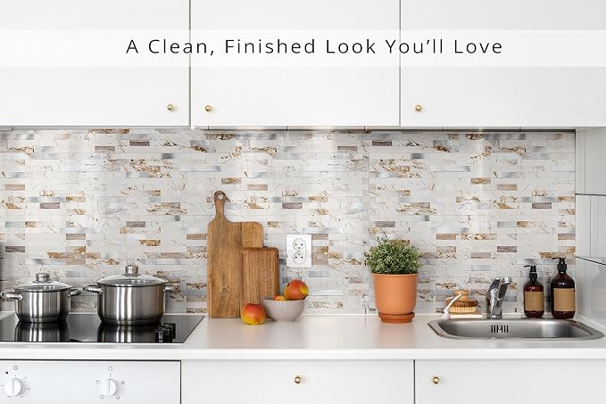 StyloVue 20 Sheets Peel and Stick Backsplash for Kitchen, 2026 Upgraded Ivory Calacatta Marble Look with Silver Metal Accents, Glossy Finish, Stick on Tile for Kitchen Backsplash, RV, Fireplace - Image 8