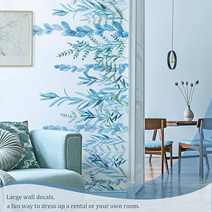 Blue Hanging String of Willow Wall Decals Peel and Stick, Large Plants Vinyl Wall Stickers, Removable Vine Home Decor Art for Bedroom Living Room Classroom Office - Image 5