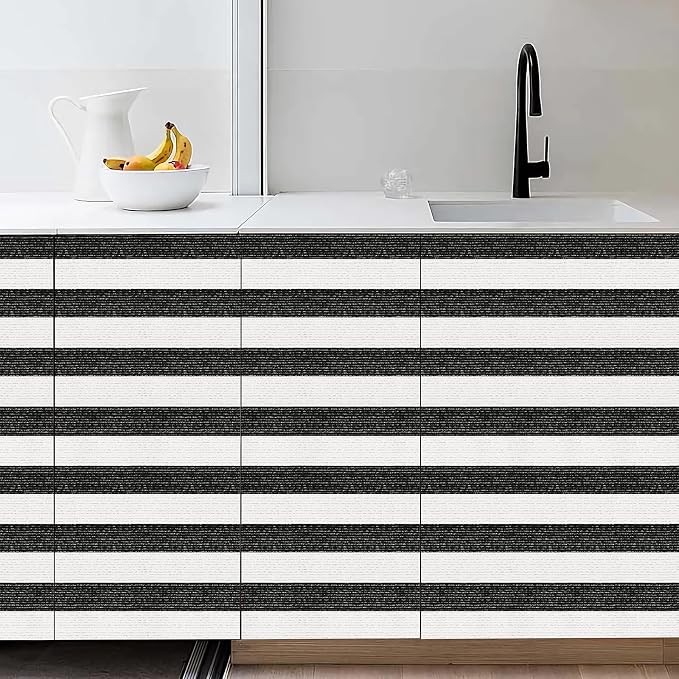 Black Stripe Peel and Stick Wallpaper 15.7" x 118" Black and White Self-Adhesive Wallpaper Removable Waterproof Contact Paper for Cabinets,Bedroom,Nursery,Accent Wall - Image 2