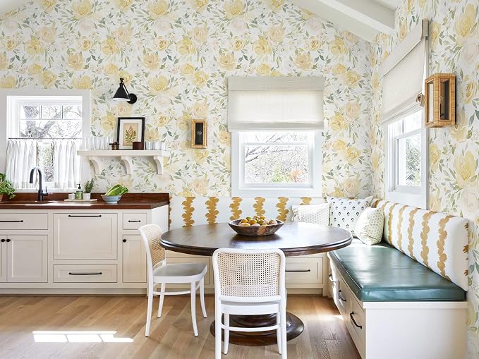 Ismoon Yellow Floral Peel Stick Wallpaper Boho Stick on Wallpaper | Watercolor Contact Paper for Cabinet Removable Self Adhesive Vinyl Wallpaper for Girl Bedroom Accent Wall Decor 17.3x196in - Image 6