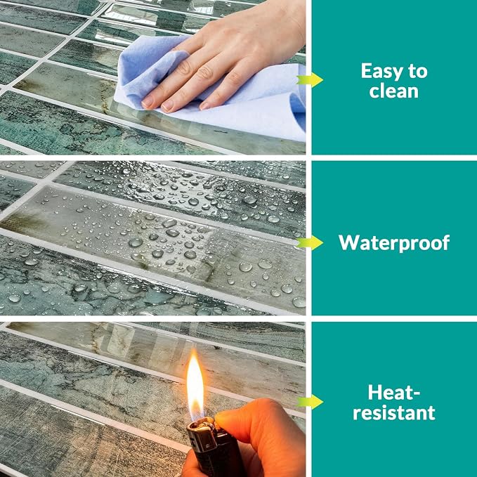 Joysticky 10-Sheet Peel and Stick Backsplash, 12" * 12" Crystal Texture Stick on Tiles Backsplash for Kitchen & Bathroom，Thicker Design Peel and Stick Wall Tiles（Greenstone Pattern） - Image 5
